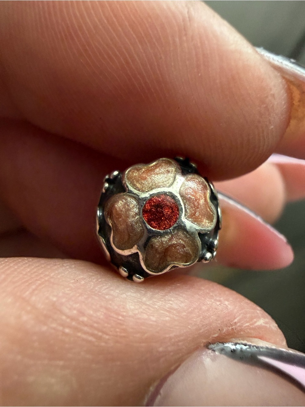 Pandora Retired Pink/Red Enamel Daisy Charm #790433ER